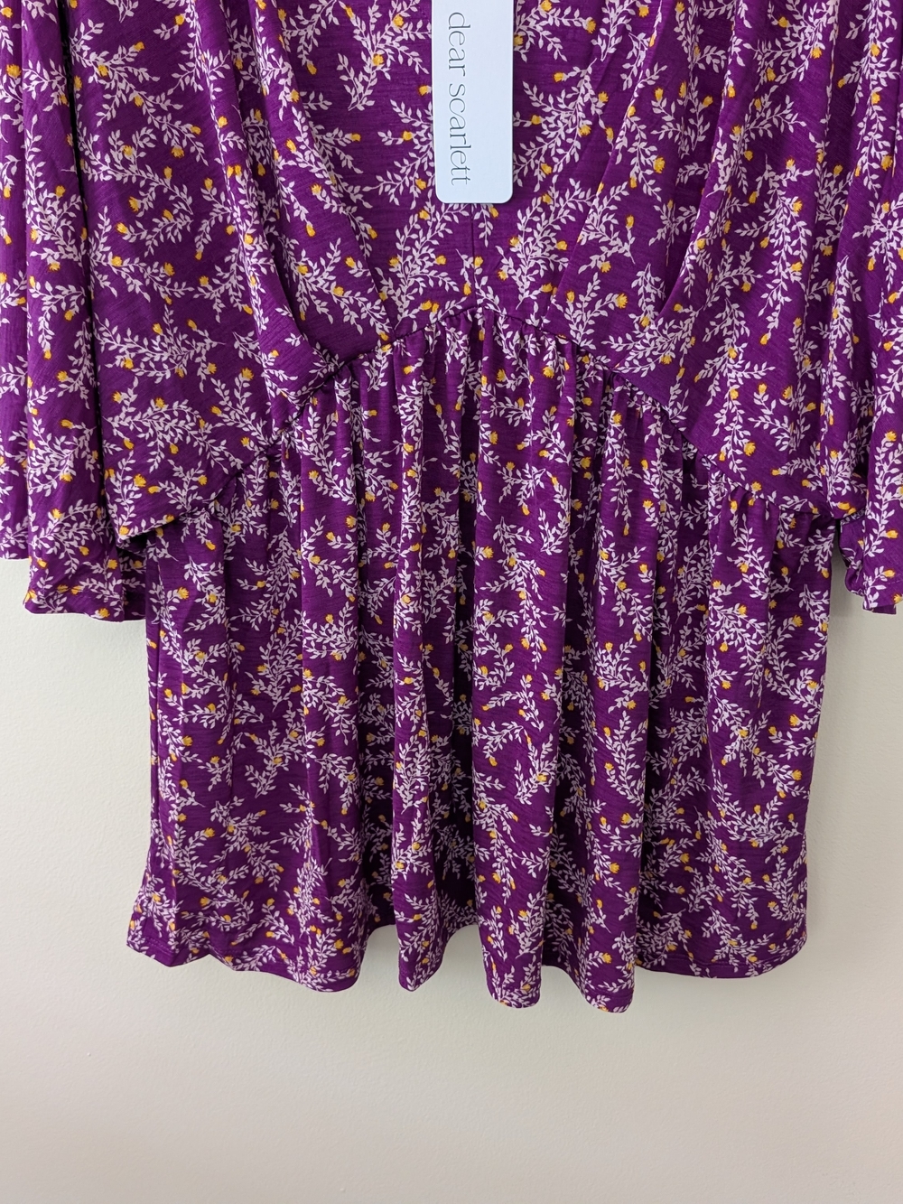 Dear Scarlett Dreamer Painted Purple V-Neck, Flutter Sleeve Empire Waist Blouse - Picture 2 of 15